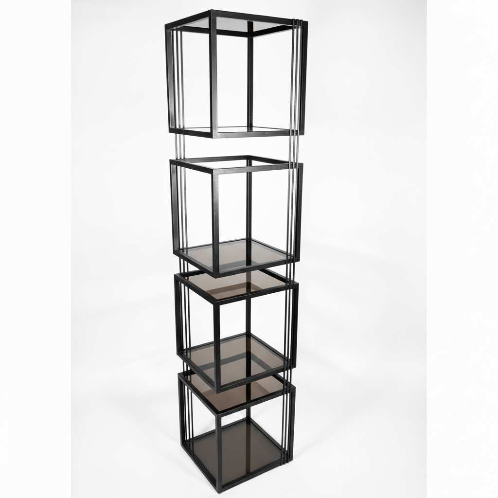 Regał kostka 4 – profil stalowy 20x20, półki szklane 4mm