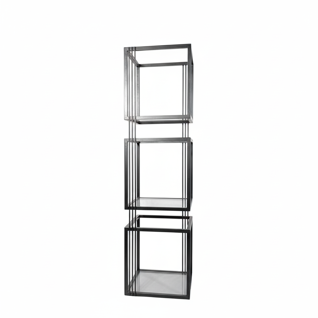 Regał kostka 3 – profil stalowy 20x20, półki szklane 4mm