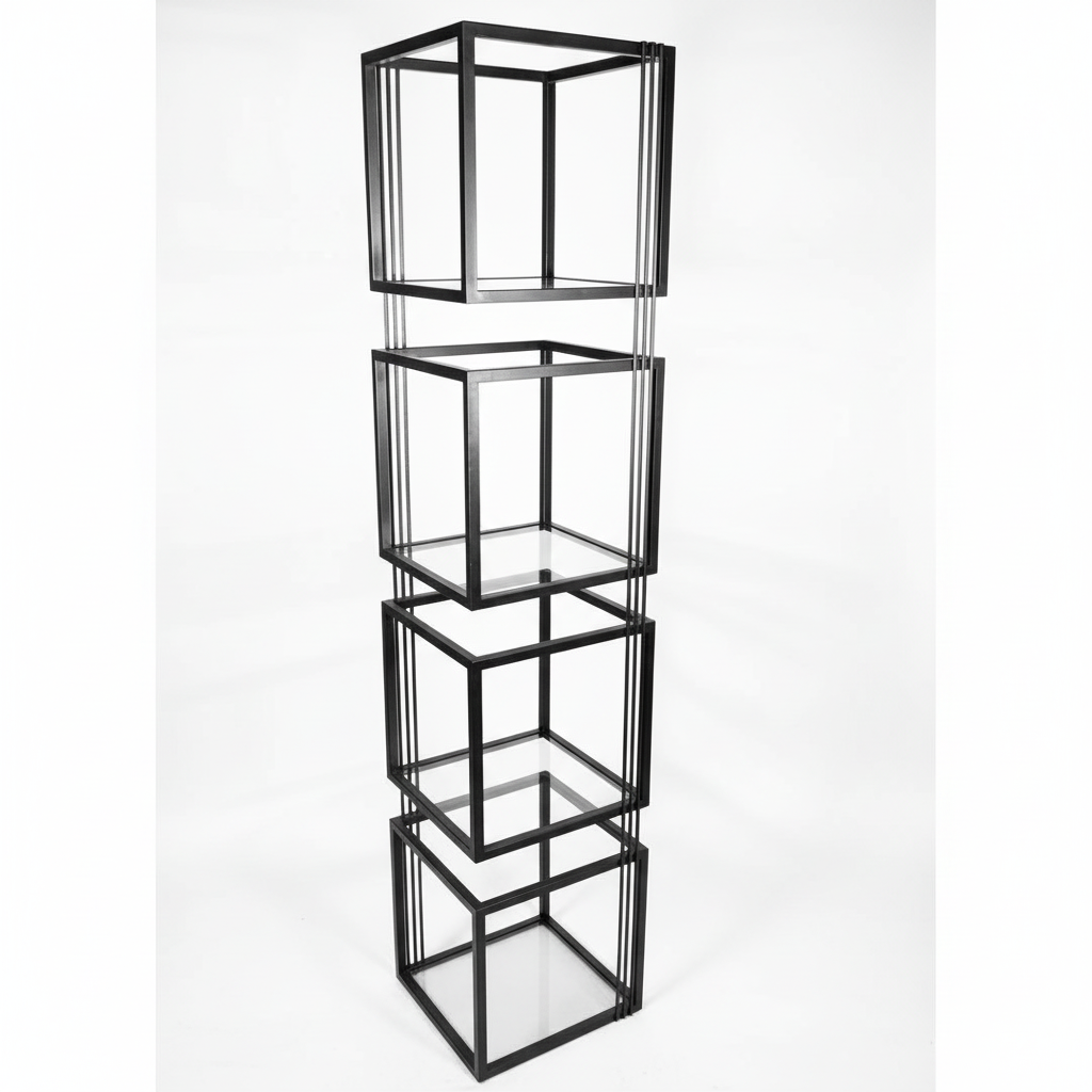 Regał kostka 4 – profil stalowy 20x20, półki szklane 4mm