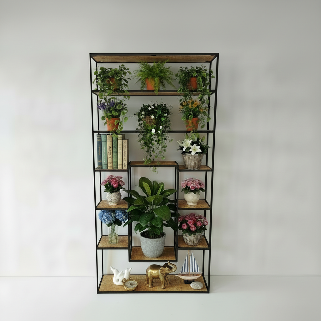 Metalowy regał Ewa 2 z półkami do wyboru – szkło lub drewno