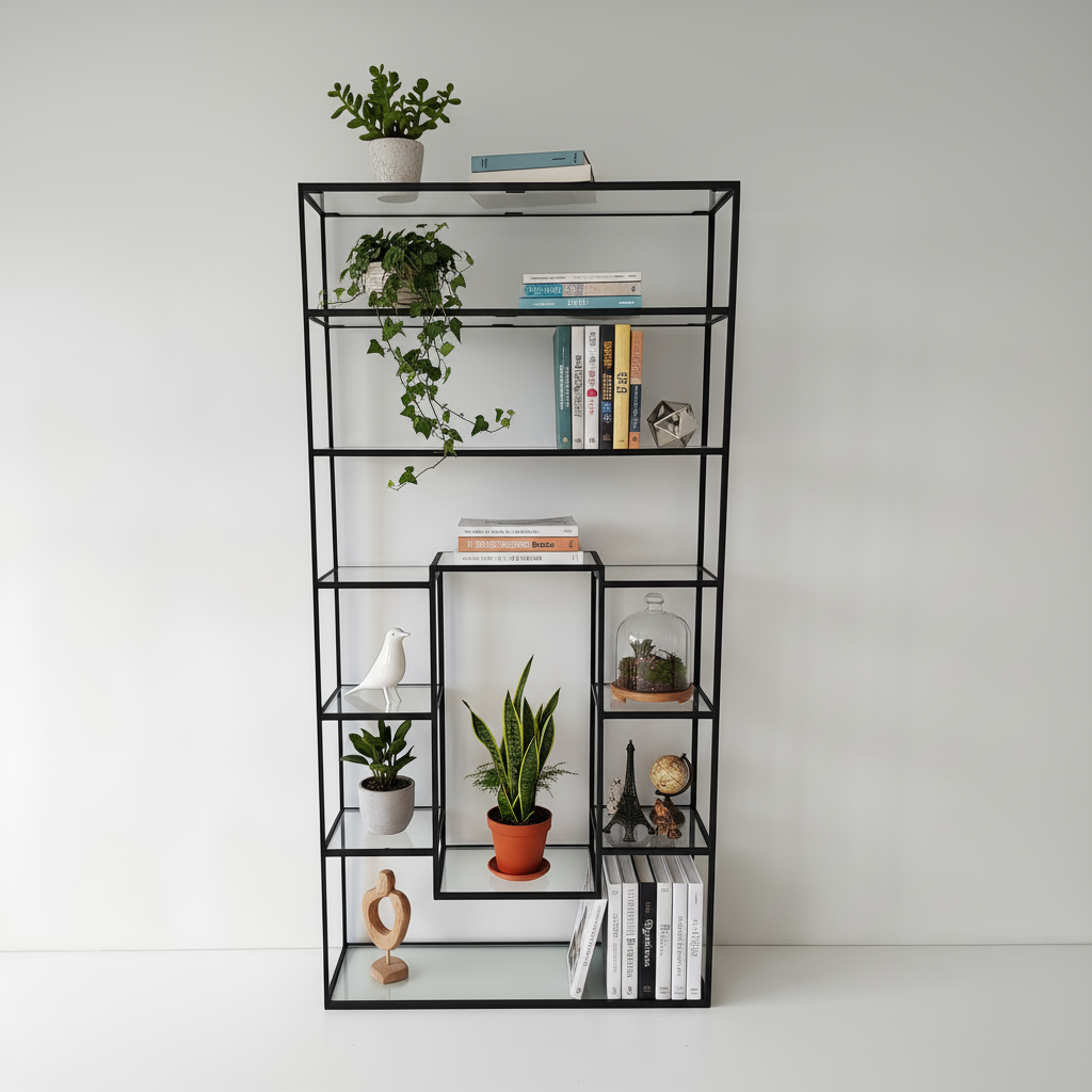 Metalowy regał Ewa 2 z półkami do wyboru – szkło lub drewno