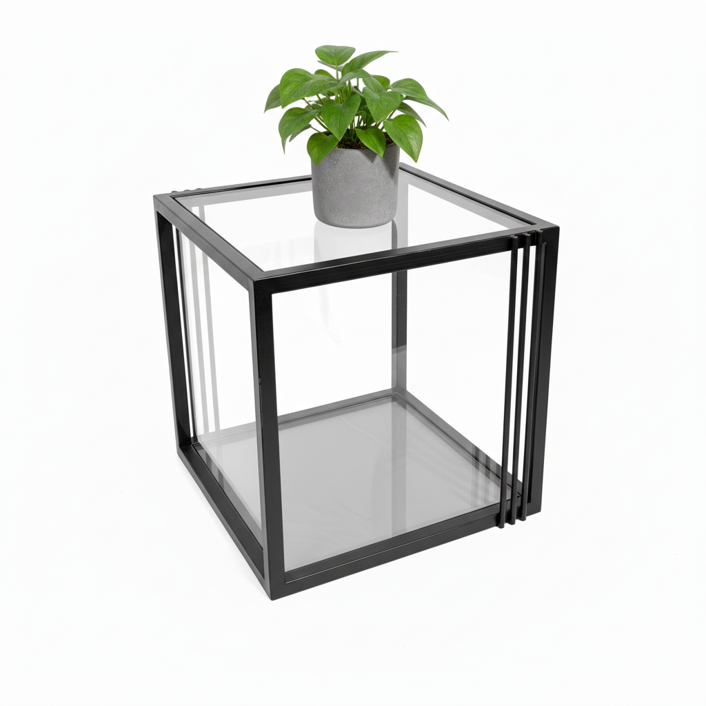 Regał Kostka – Jedna Półka | Profil 20x20 | Wys. 42 cm | Szyba 4mm Antisol-Grafit